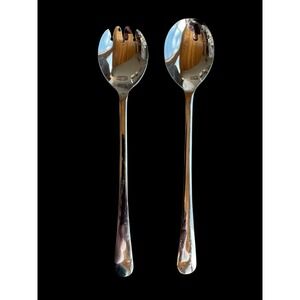 Stainless Chromium Plate Sheffield England Salad Spoon & Fork Serving Set 9 3/8"